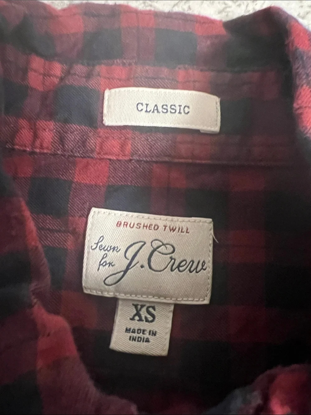 J. Crew Brushed Twill Red and Navy Plaid Button-Down Shirt